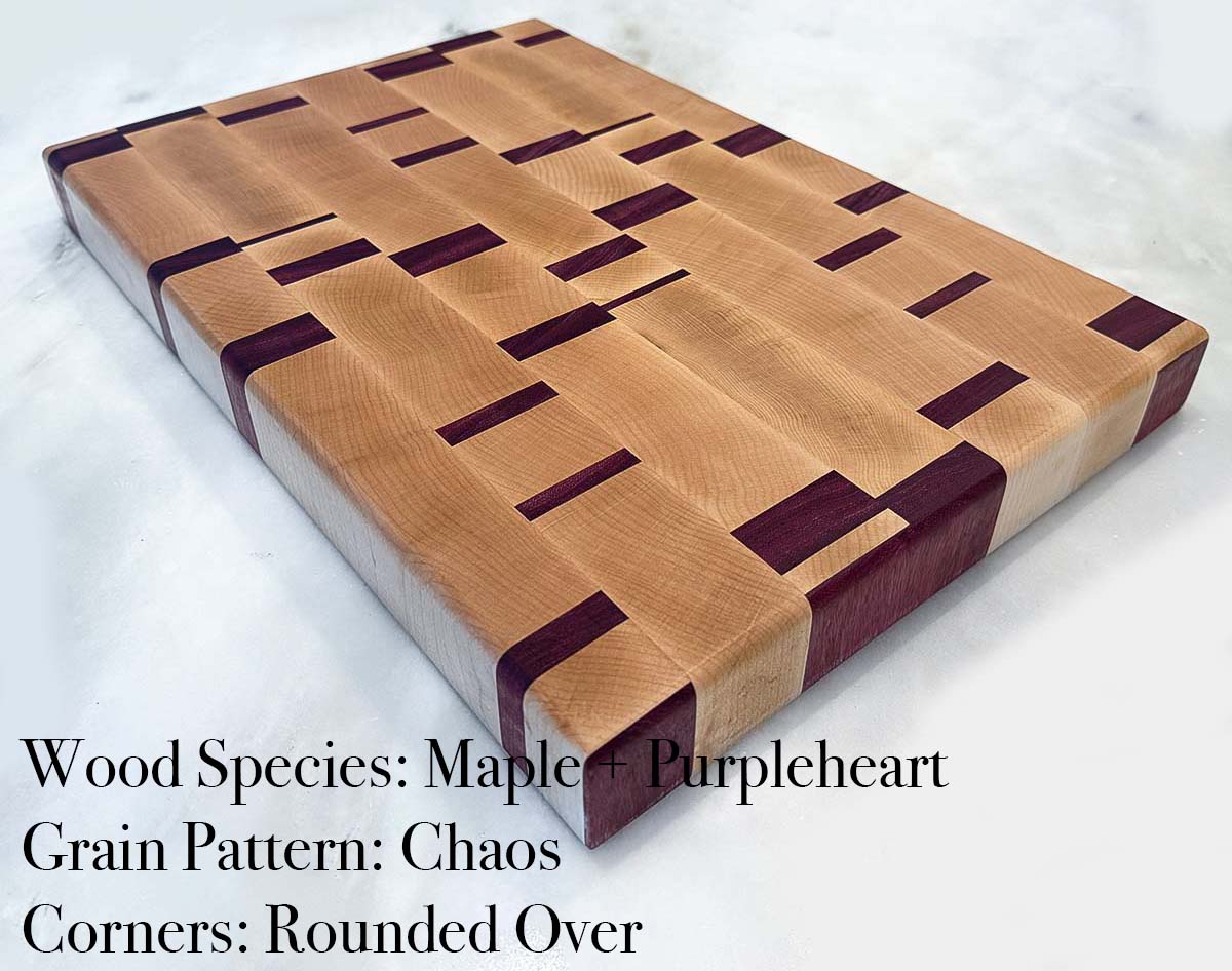 Plaid End Grain Cutting Board - Purpleheart, Maple, and Walnut