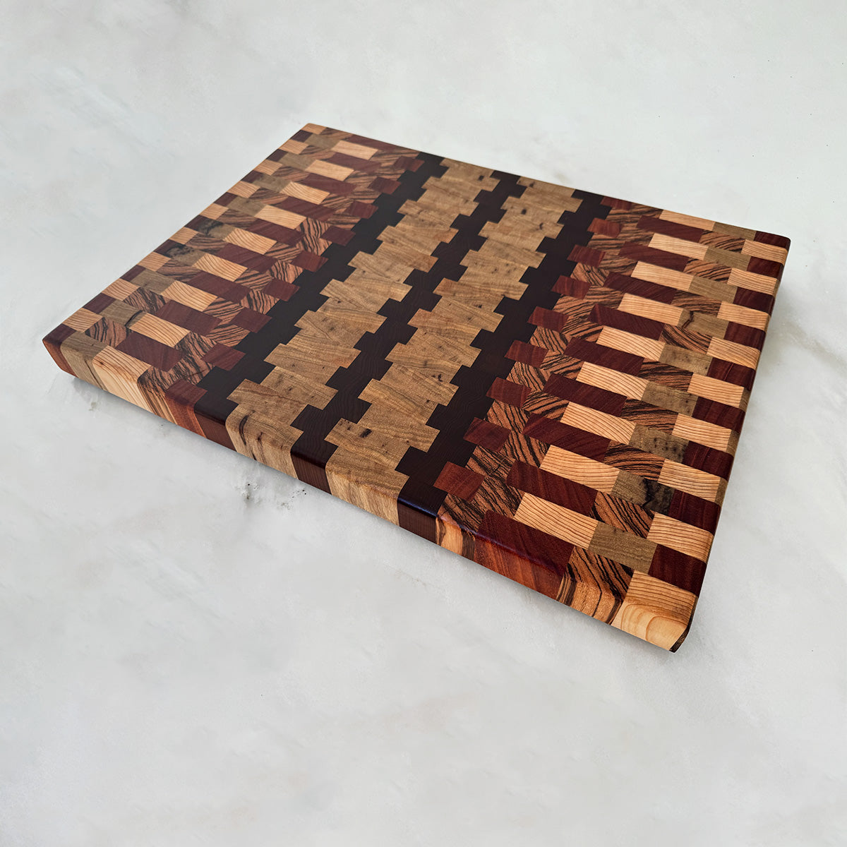 Walnut + Mahogany + Toasted Maple + Zebrawood + Cypress + Limba End Grain Cutting Board "The Farnham"