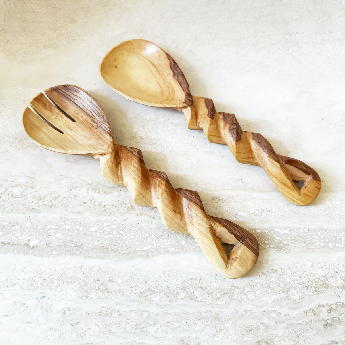 Spiral Olive Wood Salad Servers