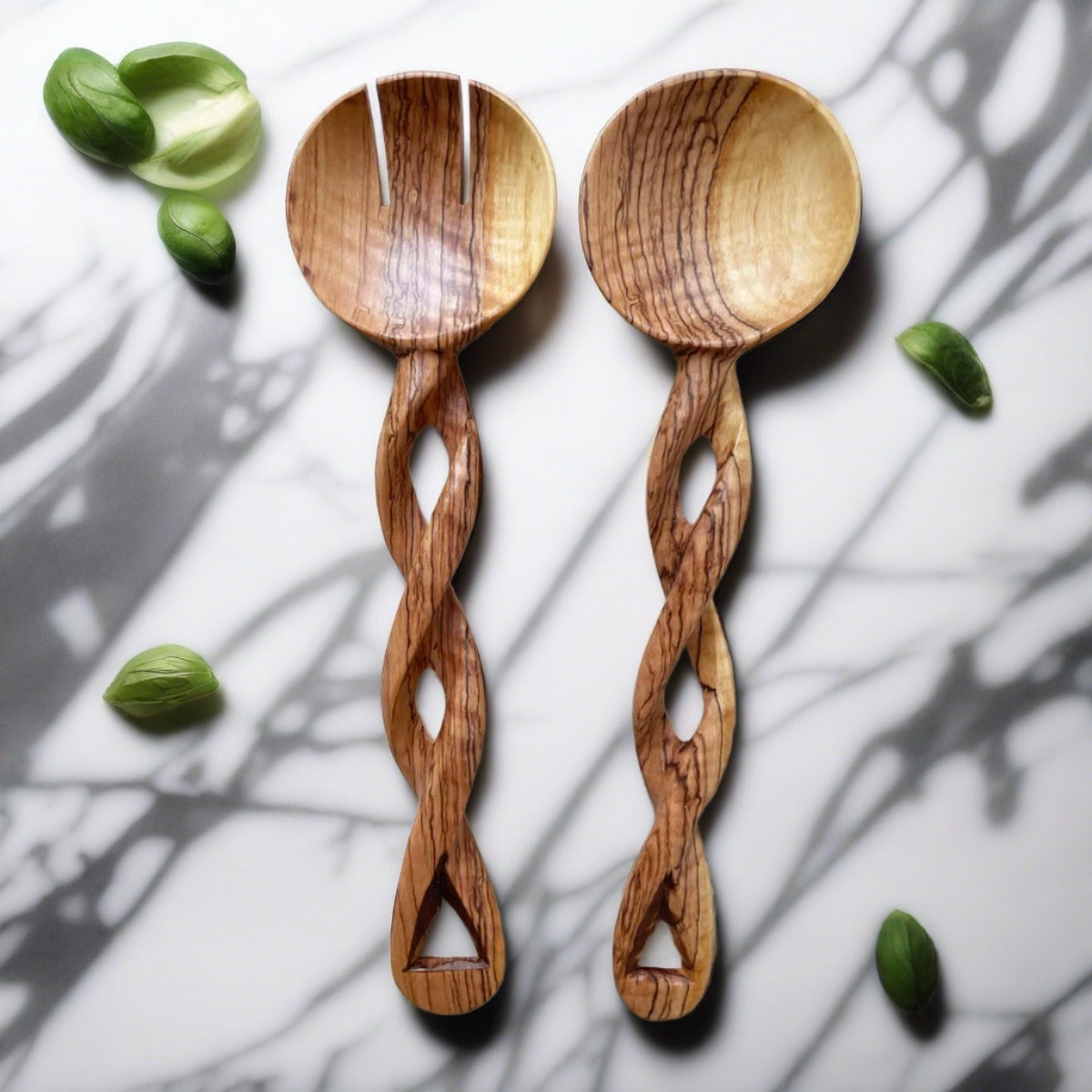 Pair Of Twisted Olive Wood Salad Servers