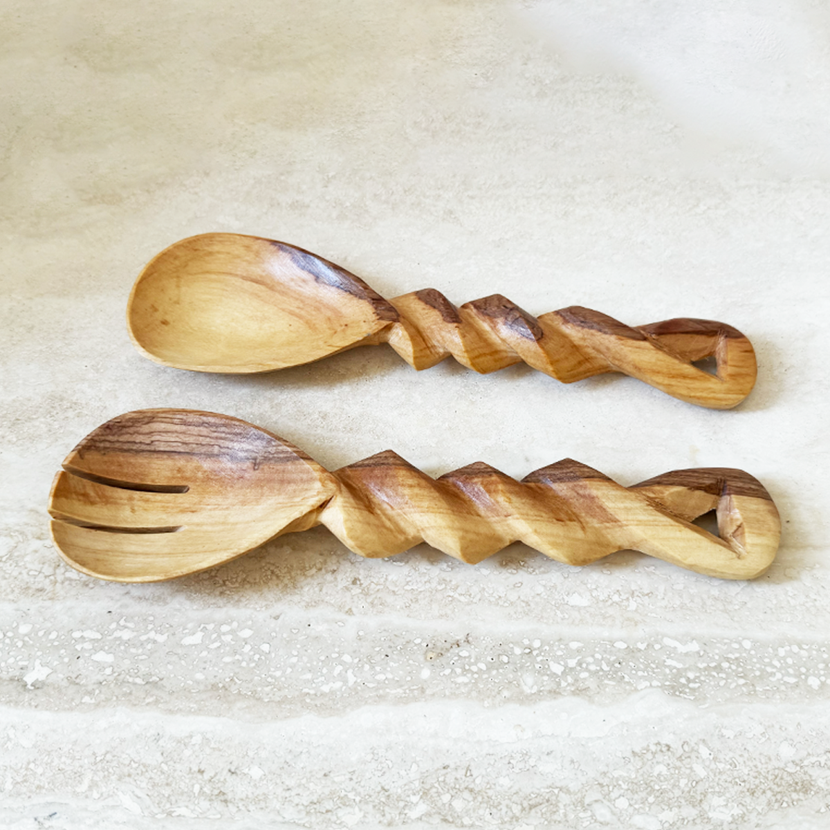 Spiral Olive Wood Salad Servers