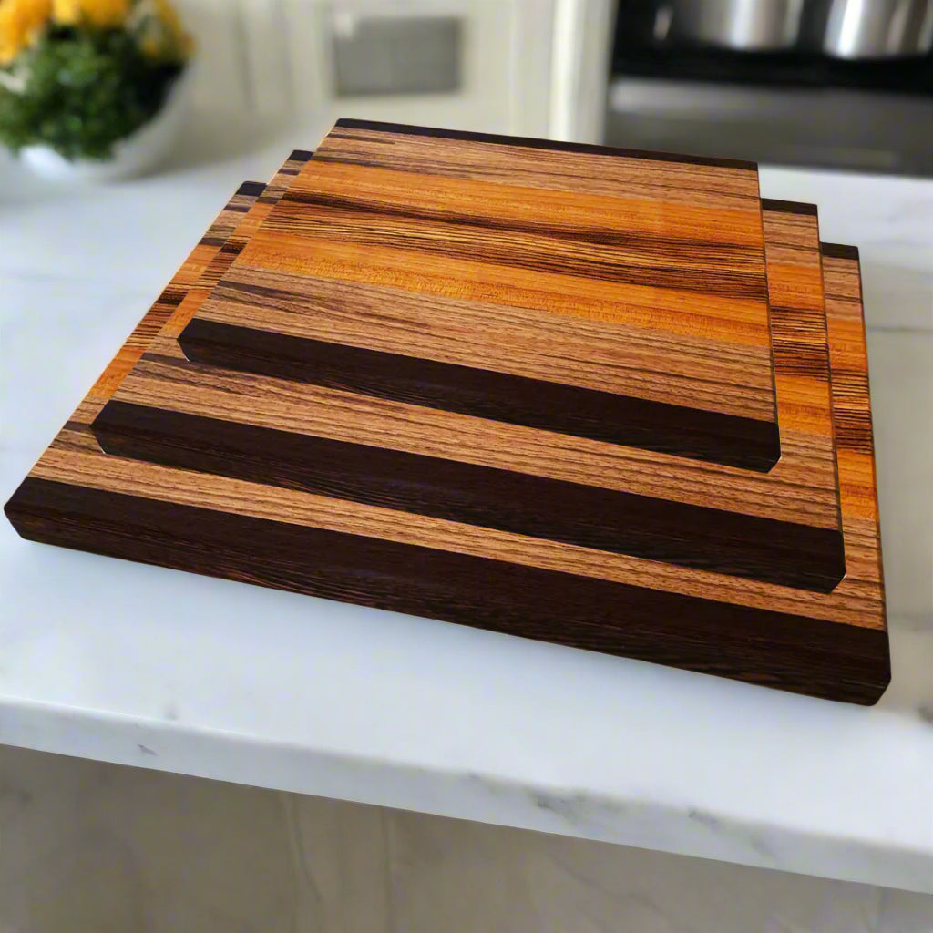 Set Of Three Exotic Edge Grain Cutting Boards "The Delisle"