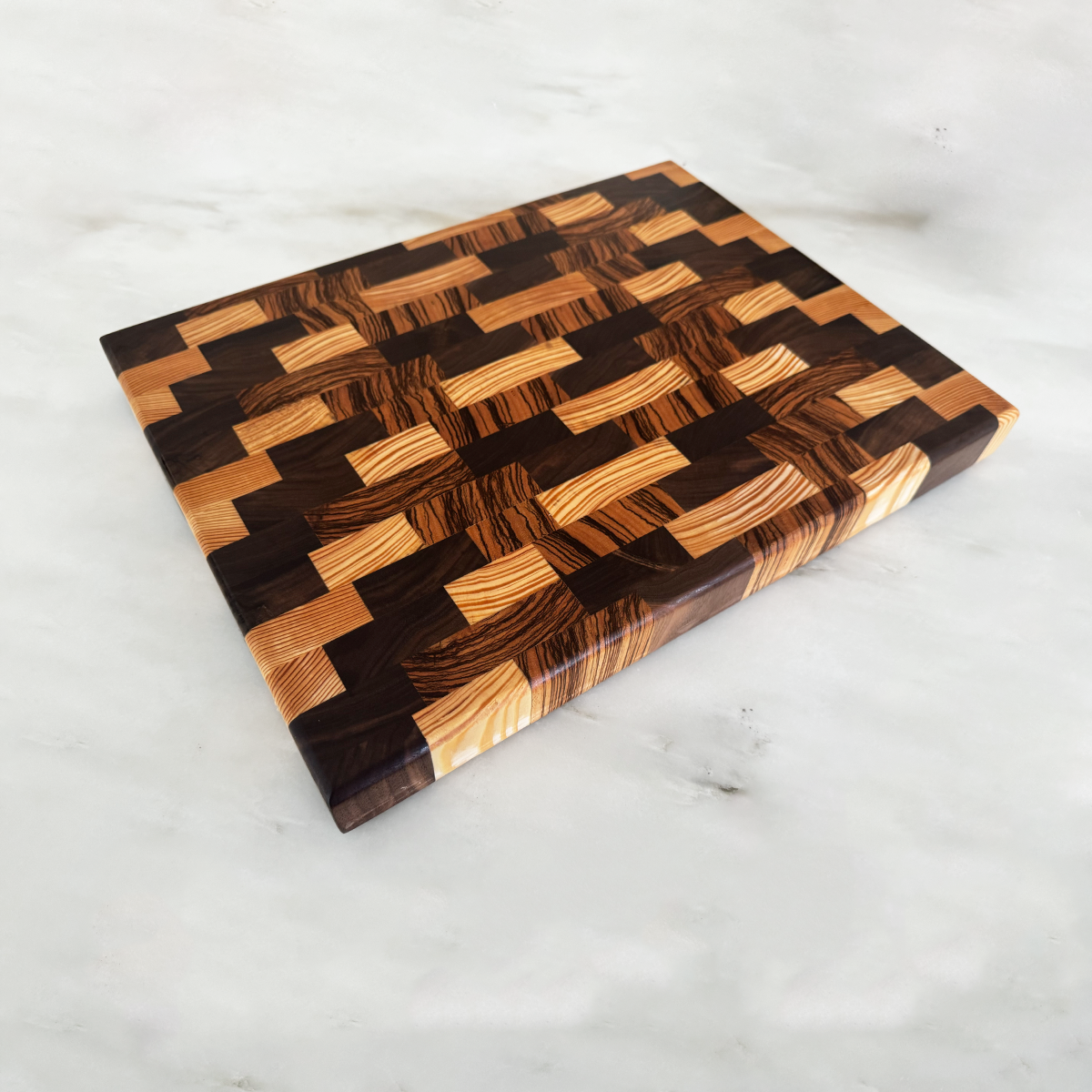 Larch Wood + Zebrawood + Walnut End Grain Cutting Board "The Duplex"