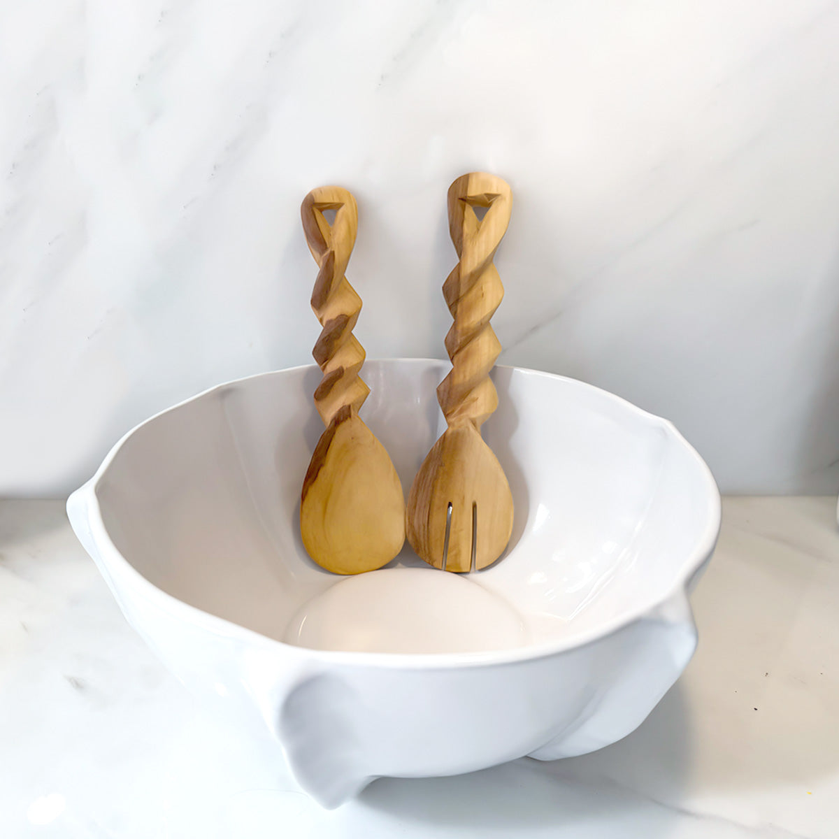 Spiral Olive Wood Salad Servers